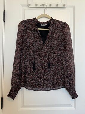 Tart Black Floral Tie-Neck Long Sleeve Blouse